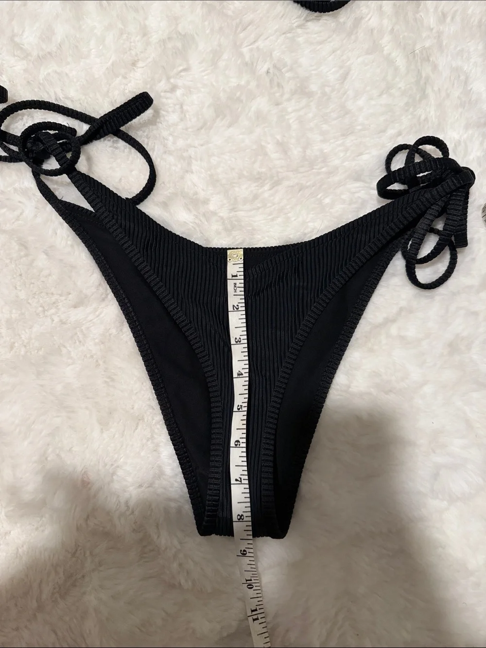 Frankie's Bikinis Black Ribbed Triangle String Bikini